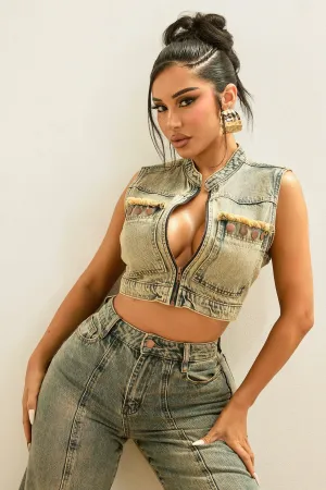 All Too Well Tinted Denim Vest - Vintage Wash