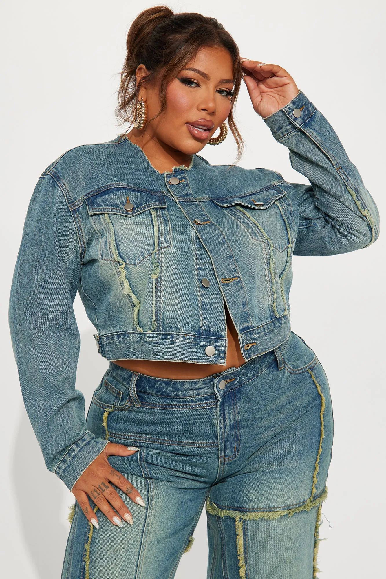 Belmont Tinted Crop Denim Jacket - Medium Wash