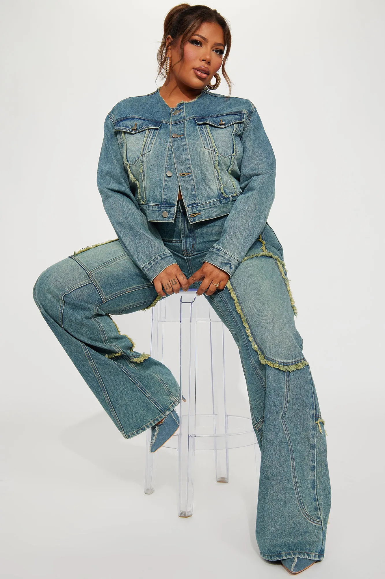 Belmont Tinted Crop Denim Jacket - Medium Wash