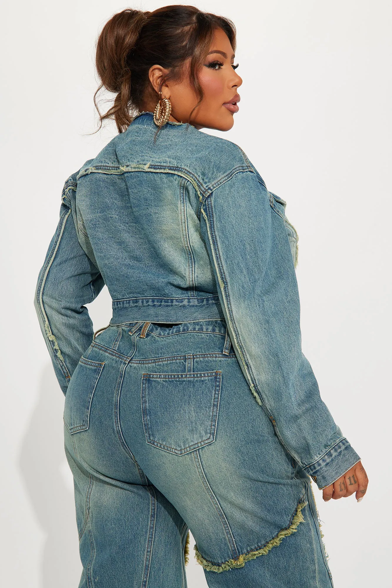 Belmont Tinted Crop Denim Jacket - Medium Wash