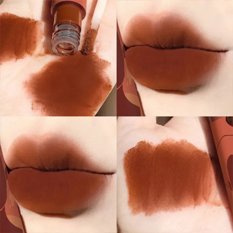 Beyprern 6 Colors Matte Lip Gloss Almond Milk Cream Tea Color Sexy Velvet Waterproof Long Lasting Non Sticky Lip Glaze Women Cosmetics