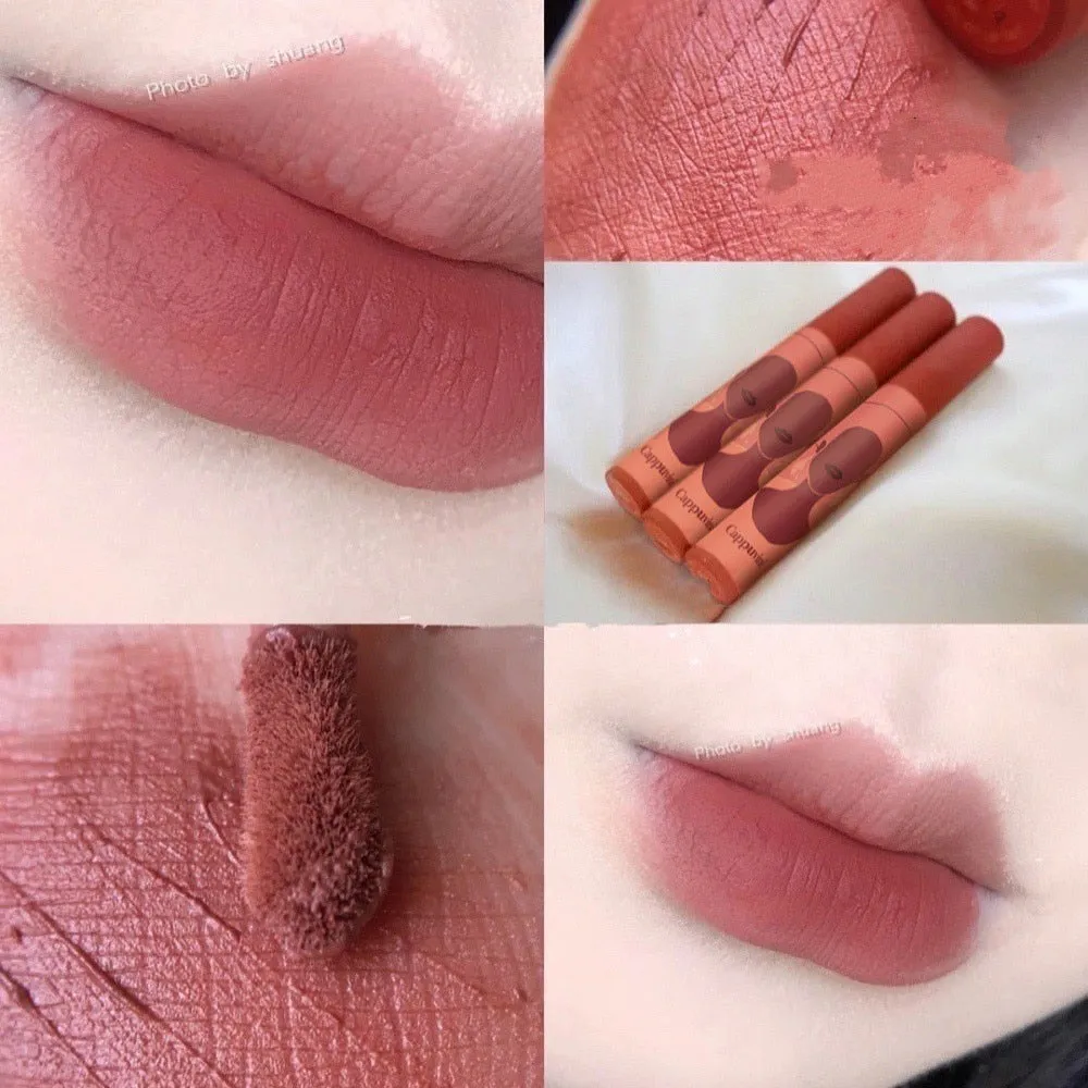Beyprern 6 Colors Matte Lip Gloss Almond Milk Cream Tea Color Sexy Velvet Waterproof Long Lasting Non Sticky Lip Glaze Women Cosmetics