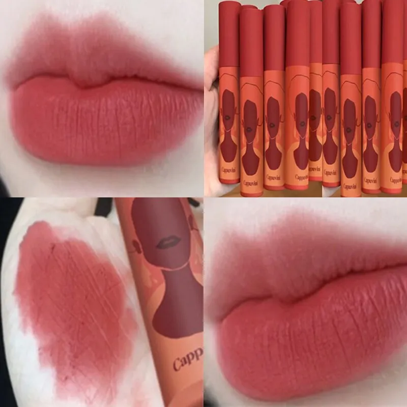 Beyprern 6 Colors Matte Lip Gloss Almond Milk Cream Tea Color Sexy Velvet Waterproof Long Lasting Non Sticky Lip Glaze Women Cosmetics