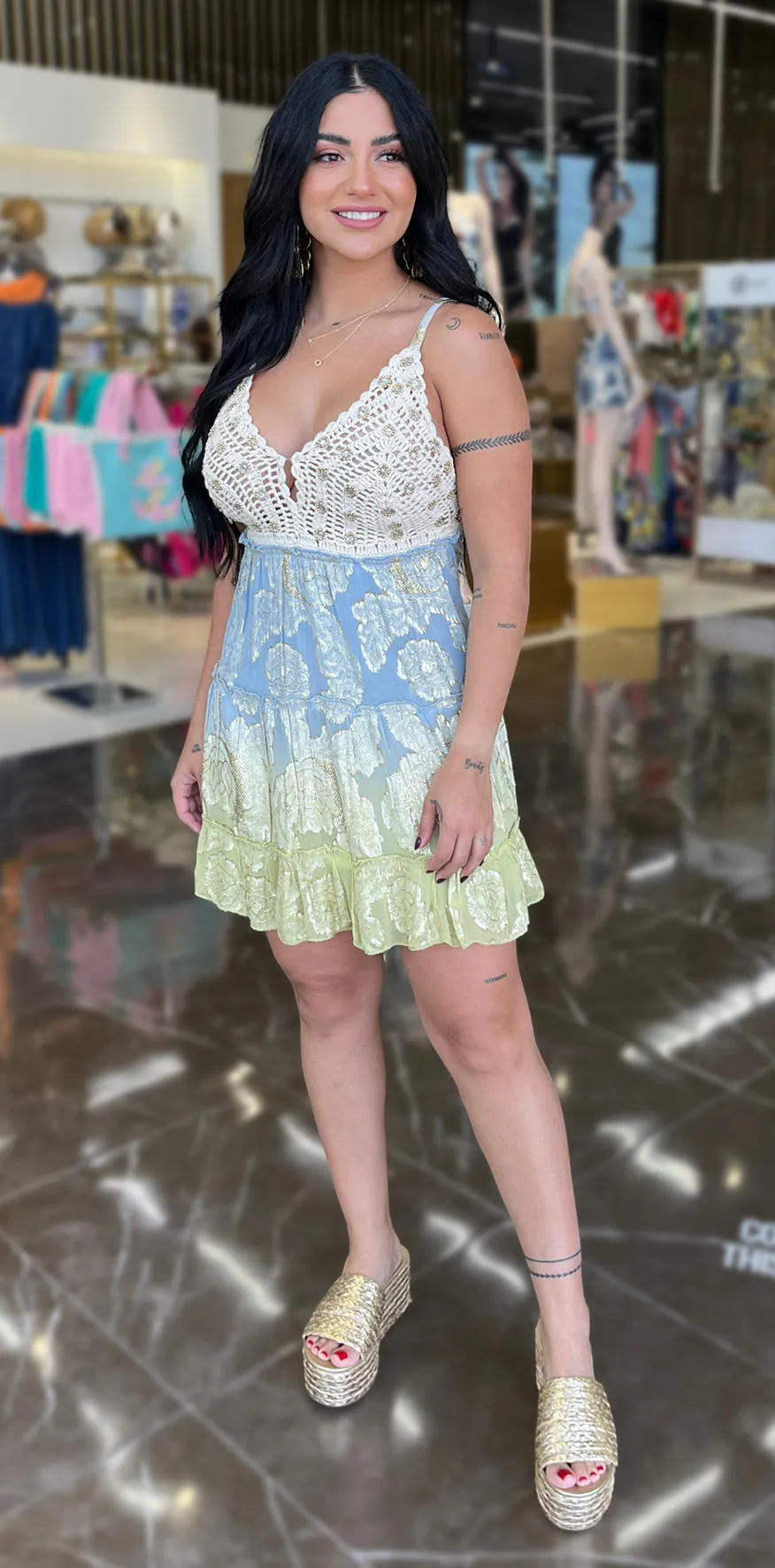 Blue and Creme Minidress