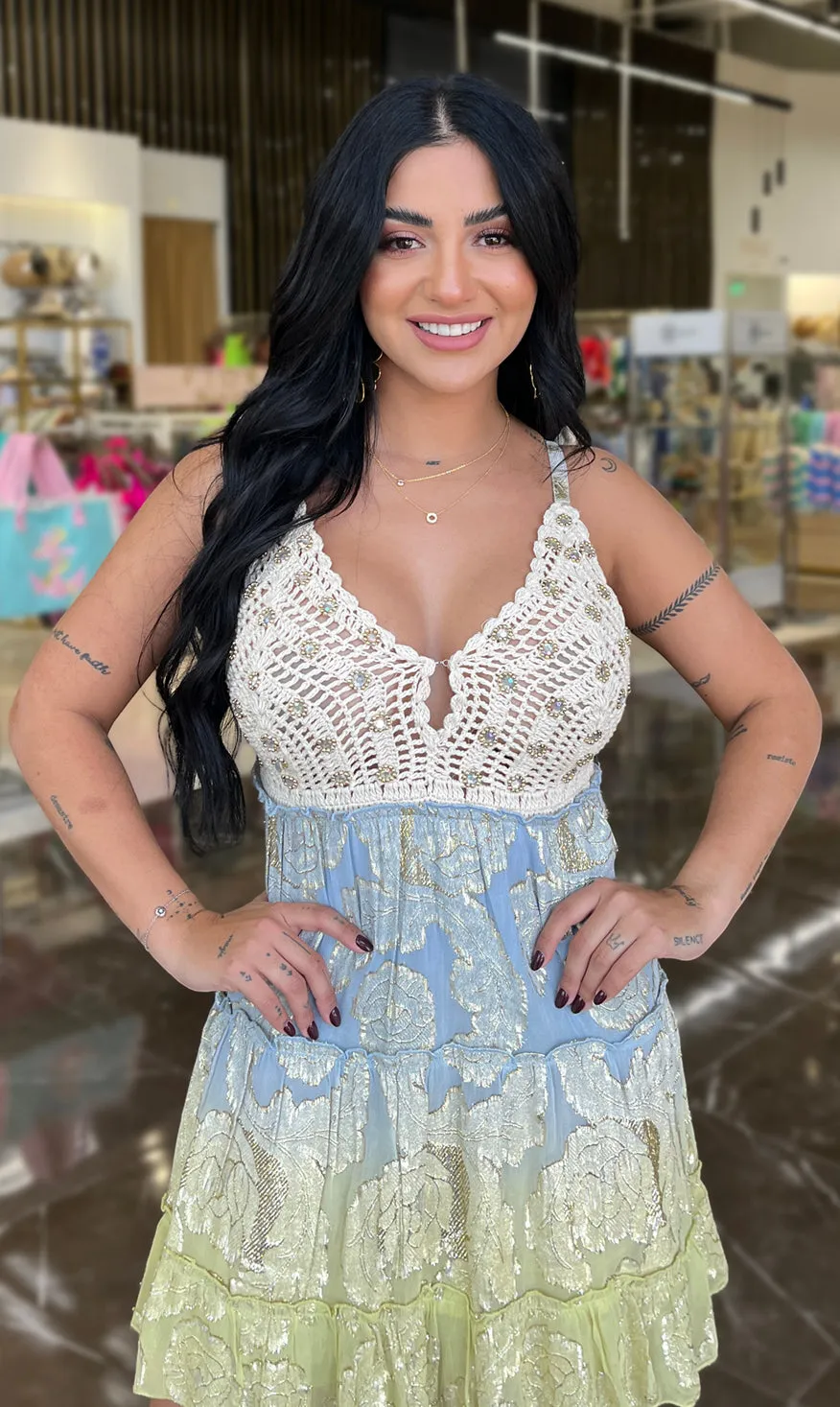 Blue and Creme Minidress