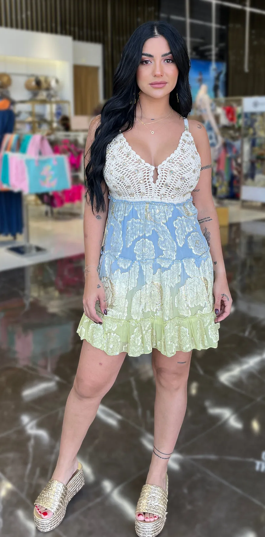 Blue and Creme Minidress