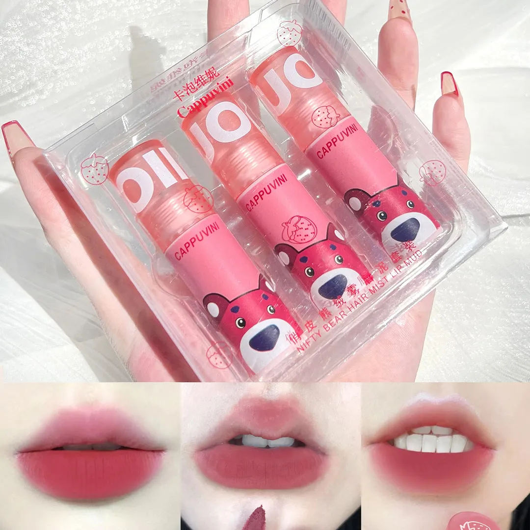 Cappuvini playful bear lip mud velvet matte matte long-lasting not easy to fade white student lipstick lip glaze