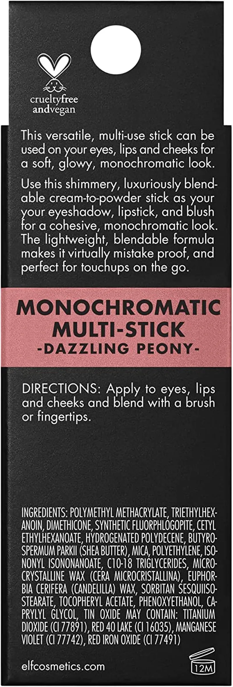 e.l.f. Monochromatic Multi Stick, Creamy, Lightweight, Versatile, Luxurious, Adds Shimmer, Easy to Use on the Go, Blends Effortlessly, Dazzling Peony 4.4G, 81346