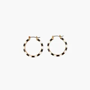 Enamel Stripe Hoop Earrings (Black   Cream)