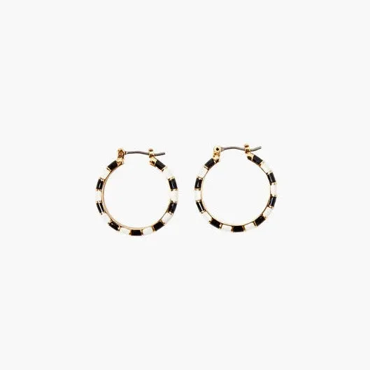Enamel Stripe Hoop Earrings (Black   Cream)