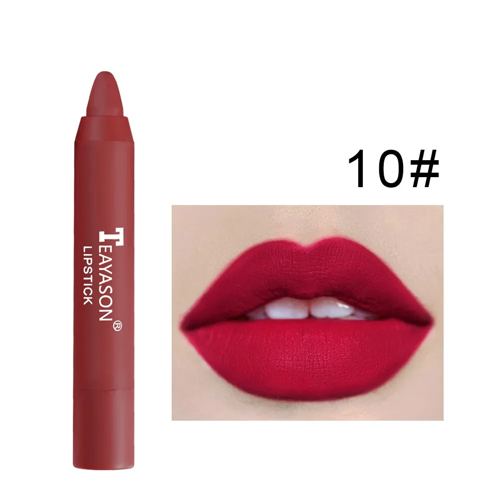 Flytonn 12 Colors Sexy Matte Lipstick Waterproof Long Lasting Color Rendering Non-stick Velvet Lips Liner Pencil Woman Makeup Cosmetics