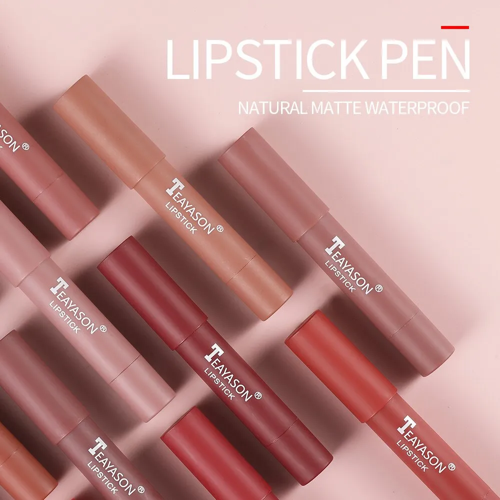 Flytonn 12 Colors Sexy Matte Lipstick Waterproof Long Lasting Color Rendering Non-stick Velvet Lips Liner Pencil Woman Makeup Cosmetics