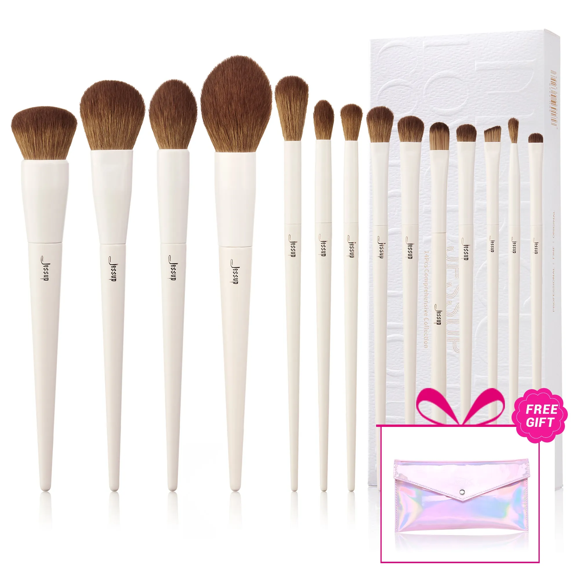 Luxury Light Gray Comprehensive Eye and Face Brush Set 14pcs T329