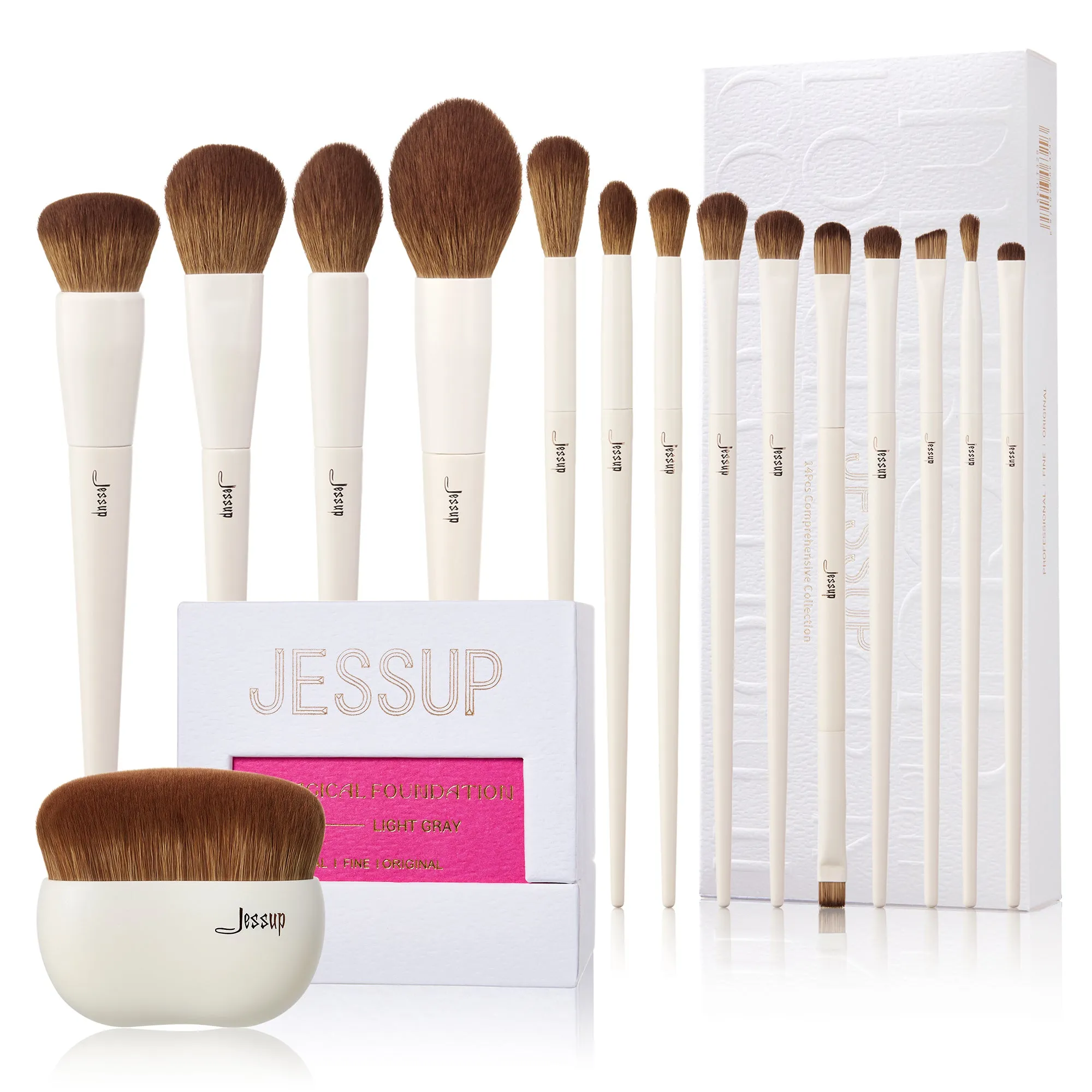 Luxury Light Gray Comprehensive Eye and Face Brush Set 14pcs T329