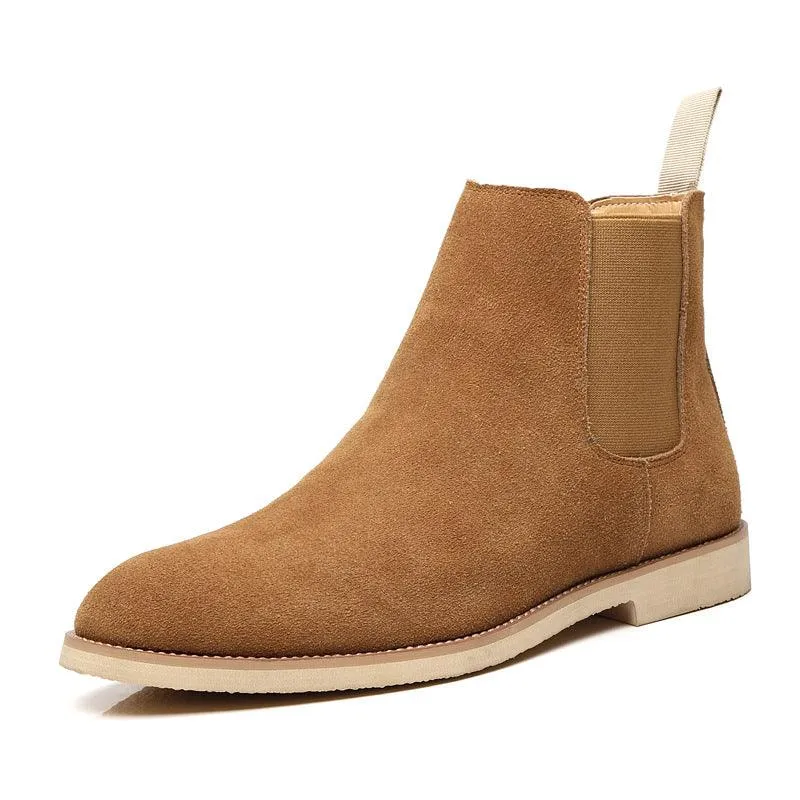 Men's Nubuck Leather High-top Ankle Boots - Pointed Toe British Martin Boots