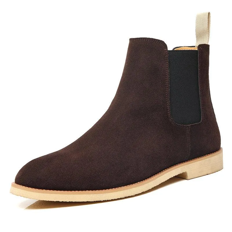 Men's Nubuck Leather High-top Ankle Boots - Pointed Toe British Martin Boots