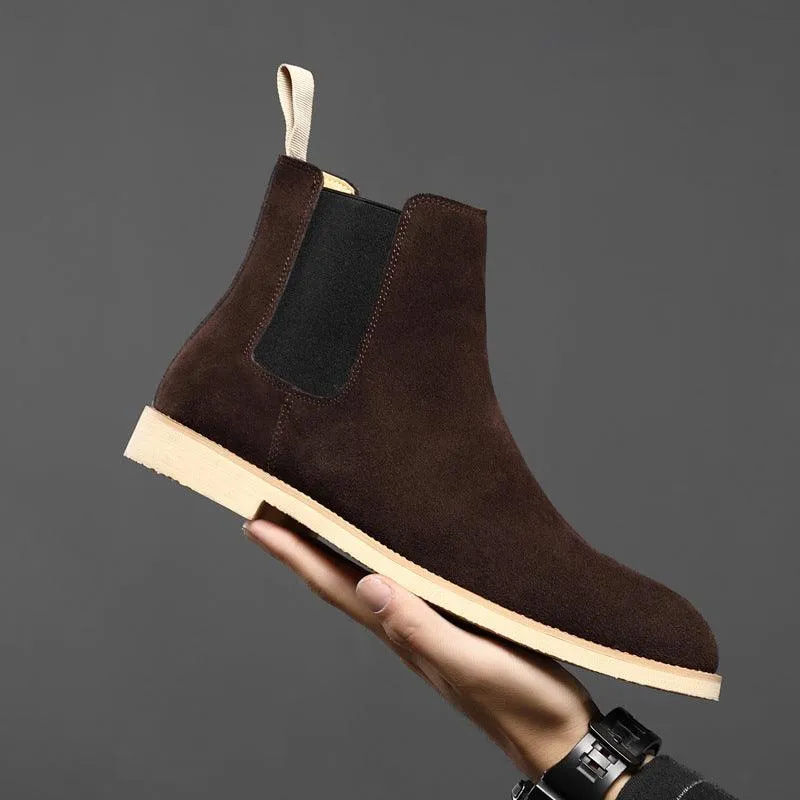 Men's Nubuck Leather High-top Ankle Boots - Pointed Toe British Martin Boots