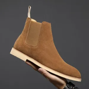 Men's Nubuck Leather High-top Ankle Boots - Pointed Toe British Martin Boots