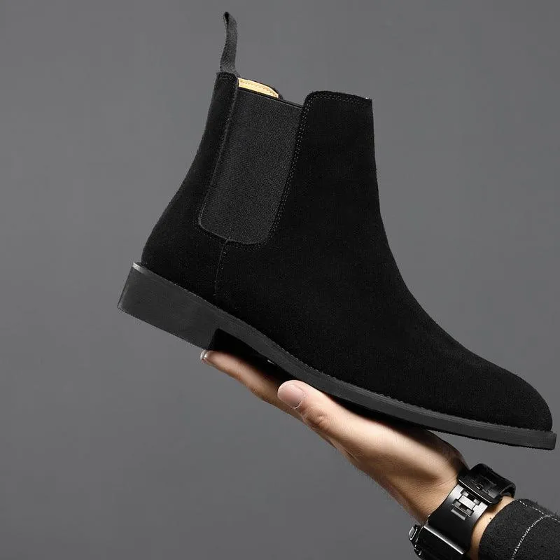 Men's Nubuck Leather High-top Ankle Boots - Pointed Toe British Martin Boots