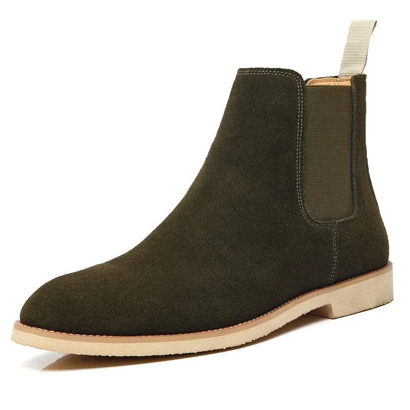 Men's Nubuck Leather High-top Ankle Boots - Pointed Toe British Martin Boots