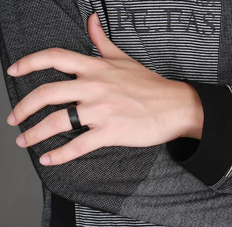 Mens Rings BASIC 8MM Wedding Band Black Pure Tungsten Carbide Engagement Ring for Men Matte Brushed Center Jewelry bague homme