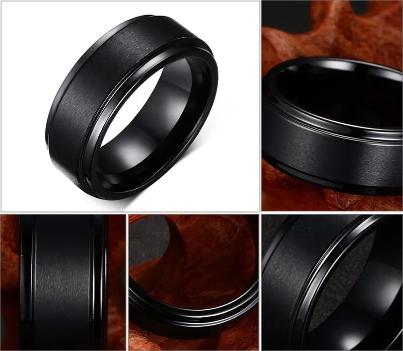 Mens Rings BASIC 8MM Wedding Band Black Pure Tungsten Carbide Engagement Ring for Men Matte Brushed Center Jewelry bague homme