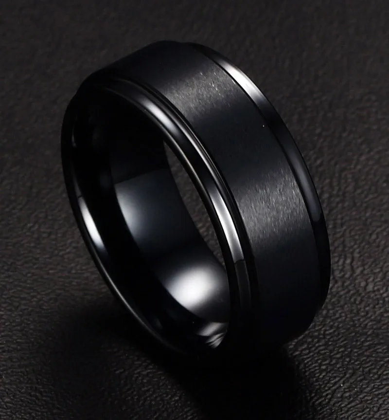 Mens Rings BASIC 8MM Wedding Band Black Pure Tungsten Carbide Engagement Ring for Men Matte Brushed Center Jewelry bague homme