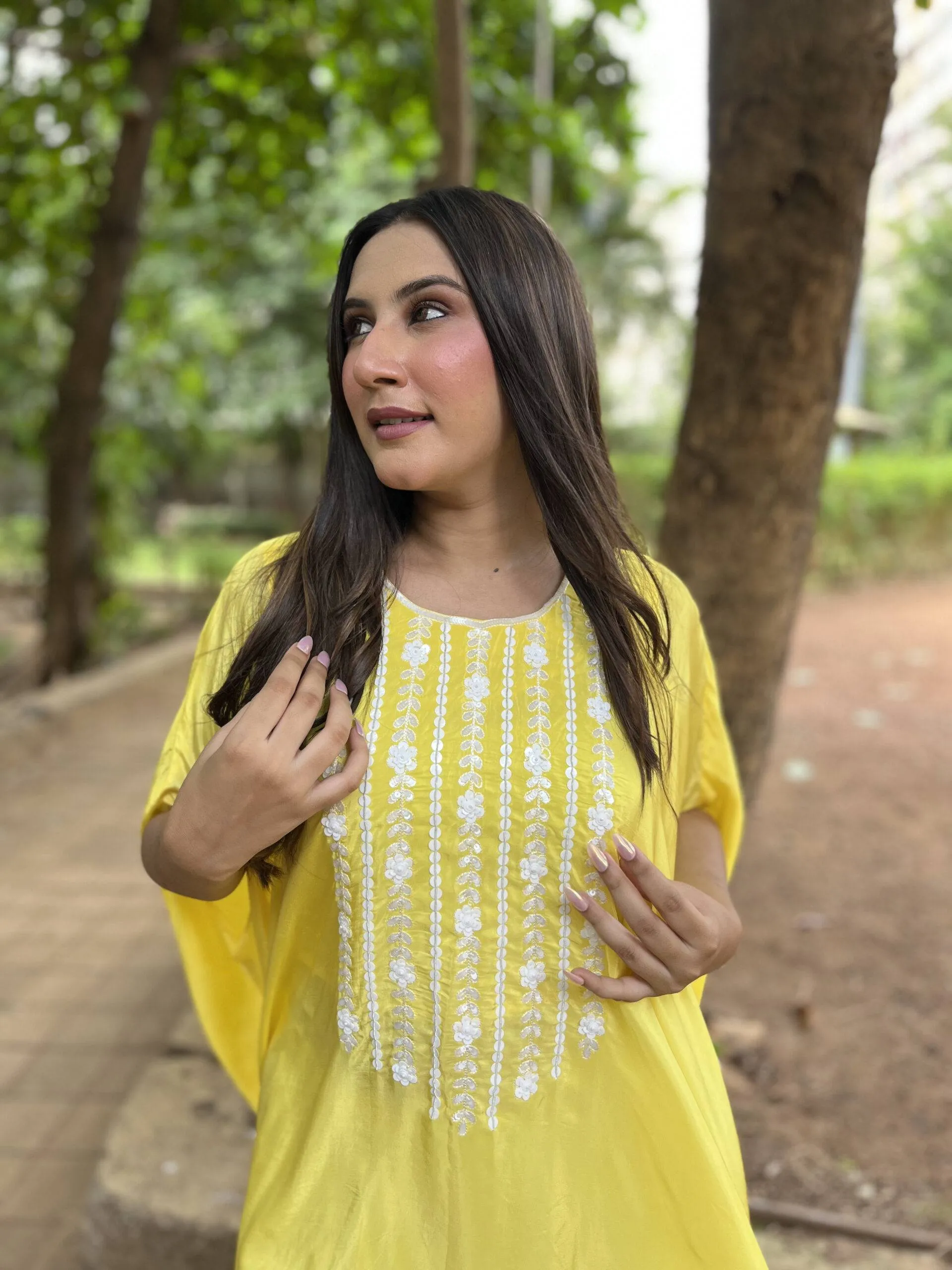 Yellow Kaftan Style Kurta Set